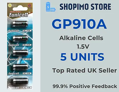 5 X GP910A Alkaline 1.5V Clock Alarm Fob Calculator Batteries LR1 Cells Eunicell • £3.49
