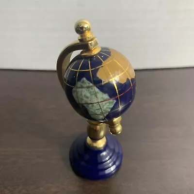 Lovely Mini Blue Gemstone With Brass 3  Table Top Oceania Globe On Stand UK Made • $89.95