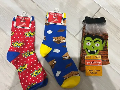 3 Pair NEW SOCKS Boys ANKLE Crazy SMORES Super Hero HALLOWEEN Lot Shoe Size 12-5 • £3.16