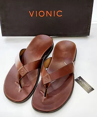 Vionic Ludlow Elijah Mens Leather Toe Post Sandal Brown RRP £90 • £65