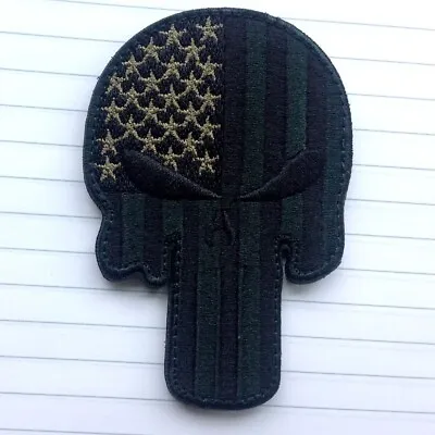 Punisher Skull Us American Flag Army Milspec Airsoft Hook Loop Patch Green • $7.99