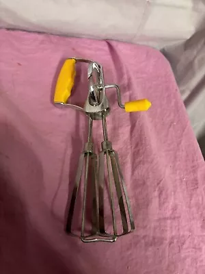 Vintage Rotary Egg Beater Hand Mixer Yellow Handle Free Shipping • $16.45