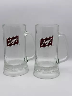 Vintage Schlitz Beer Mugs Thick Glass  With Pebbled Base Barware Lot Of 2 • $19.99