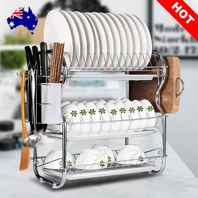 3 Tier Dish Rack Drainer Cutlery Drainer Tray Drying Cup Kitchen Storage Holder • $35.29