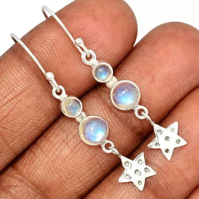 Star - Natural Rainbow Moonstone 925 Sterling Silver Earrings UY14 CE27950 • $12.99