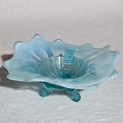 American Northwood Dish Klondike Glass Blue Opalescent Footed 1960s Bowl Vintage • $18