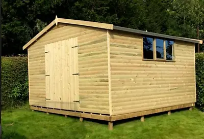 14x12 20mm Workshop Loglap Shed Timber Hut Building Tanalised FITTING AVAILABLE  • £2338.99