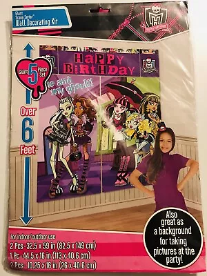 Happy Birthday Monster High Party Banner Panel. 5 Pieces - Over 6 Feet Tall • $19