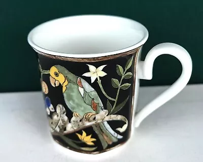 Villeroy & Boch Intarsia Coffee Mug Black Border Fruit/Flowers/Birds Germany • $85.71