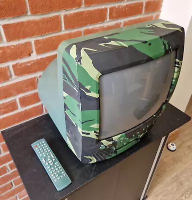 Kotron P1430 14” Green Camo CRT TV With Remote - SCART Composite S-Video RF • £60