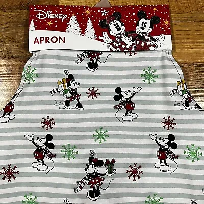 Disney Mickey Mouse Minnie Christmas Kitchen Baking Apron Gifts Snow Stripes NEW • $21.24