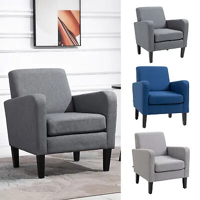 Linen Modern-Curved Armchair Accent Seat W/ Thick Cushion Wood Legs • £99.99