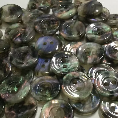 Faux ABALONE Multi-Color Blue Rainbow Italian Button Wide Rim 11mm 15mm 2hole • $8.99