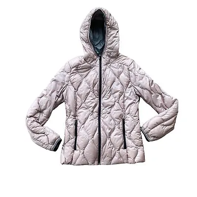 Lucky Brand Packable Down Puffer Hooded Jacket Pink Coat Medium • $20.99