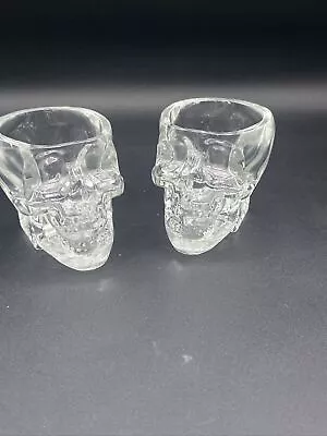 Set Of 2 Crystal Head Vodka Skeletons Skull Head Shot Glasses Clear  (Flaws) • $2.49