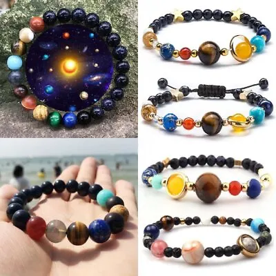 Natural Stone Eight Planets Bracelet 7 Chakra Beads Universe Solar Galaxy Women • $4.39