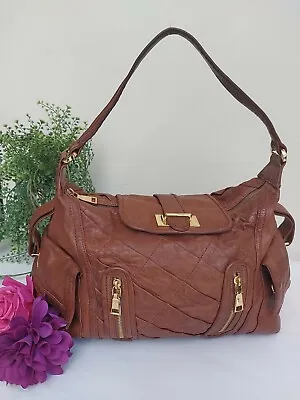 $61 • Buy Treesje Genuine Tan Leather Handbags Shoulder Bag Purse