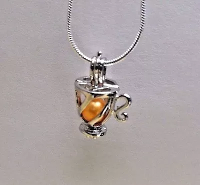 Make A Wish Pearl Cage Pendant Necklace - Tea Cup - 925 Chain+Pearl Included • $11.95