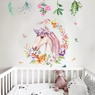 Girls Gorgeous Unicorn Nice Flowers Fairy Butterflies DIY Removable Wall Decals • $18.99