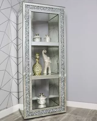 Venetian Crushed Diamond Mirrored Crystal Display Cabinet Sideboard Bookcase • £599.99