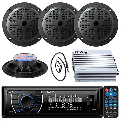 5.25  Marine Black Speakers Pyle AUX AM FM RadioAntenna 400W Marine Amplifier • $136.99