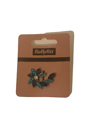 Babyliss Vintage Style TEAL Crystal Diamante Flower Leaf Hair Clip Grip Slide • £3.49