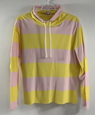 J Crew Sweatshirt Womens Large Striped Hoodie Pink Yellow Cowl Neck Pastel • $21.80