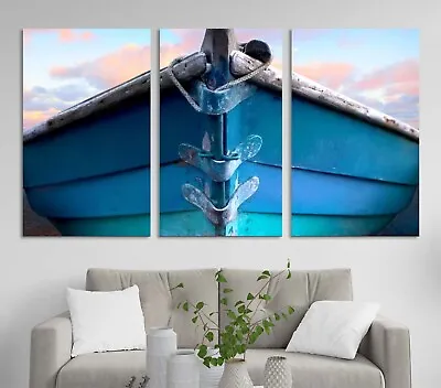 Wooden Boat Navy Blue Canvas Or Poster Print Ship Beach Coastal Wall Art Decor • $267