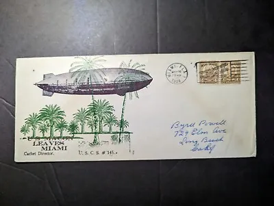 1934 USA Airmail USS Macon Zeppelin Cover Miami FL To Long Beach CA • $250