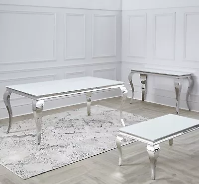 Louis Chrome Glass Coffee Console Dining Tables Grey White Marble Black • £320