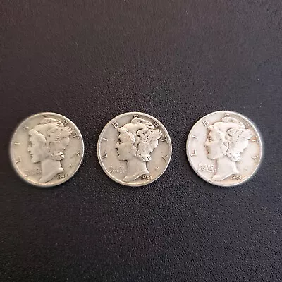 Set Of 3 Circulated 90% Silver  Mercury Dimes 1944 • $9.99