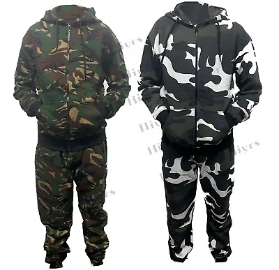 Mens Camouflage TRACKSUIT BOTTOMS JOGGING SUIT HOODED Fleece Size S-2XL • £18.95