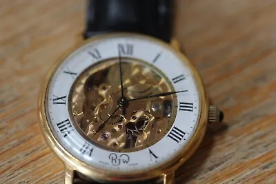 Vintage RJW Swiss Made Gold Plated Hand Winding Mechanical Skeleton Watch • £55