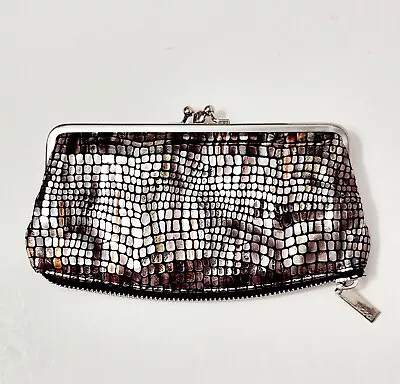 HOBO Millie Clutch Wallet Smooth Tri Color Snakeskin 2 Kiss Lock 1 Zip Holds Phn • $57.85