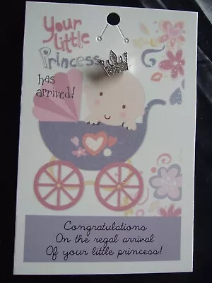 NEW BABY GIRL Badge Little Button Badge Crown Design On Card Backing • £1.99