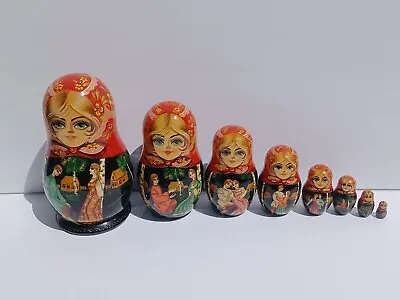 Matryoshka Handpainted Nesting Dolls 8 Pc. Babushka Woman Fairy Tale Love Story • $245
