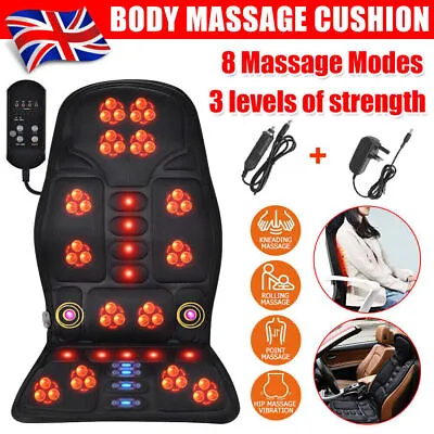 8 Modes Massage Cushion Full Back Car Chair Seat Pad Mat Neck Heat Massager UK • £22.99