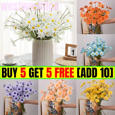 5 Head Artificial Silk Fake Daisy Flowers Bouquet Wedding Party Home Grave Decor • £2.75