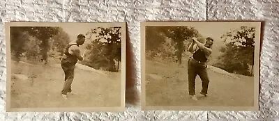 2 Antique Snapshots Of A Big Man Swinging A Golf Club Nice Form 1920’s • $6.97