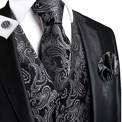 Vest Tie Set Hankie Fashion Men's Formal Dress Suit Slim Tuxedo Waistcoat Coat • $25.99