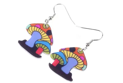 Mushroom Earrings Hanging Hook Acrylic - Psychedelic Trippy Cottagecore Jewelry • $4.61