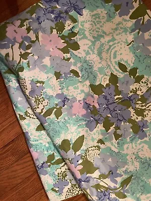 Vintage Purple & Blue Floral Full  Flat Sheet Granny Core Percale 81 X 104 • $18