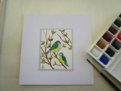  Original Hand Painted Greeting Card  Birthday Get Well Anniversary Blue Tits. • £2.99