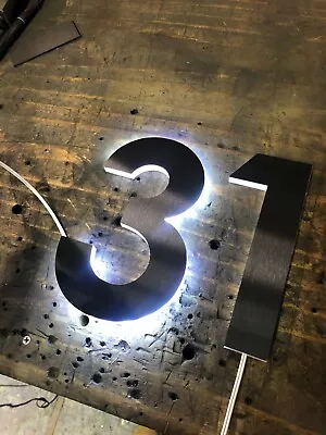 LED Illuminated Numbers - Black Stainless Steel - House Numbers Plaques Signs • £71.27