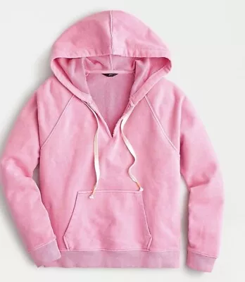 J.CREW Pink Garment Dyed V Neck 100% Cotton Terry Hoodie Sweatshirt Medium • $22
