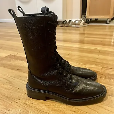 $45 • Buy Zara Combat Boots Black Leather Women EU 39