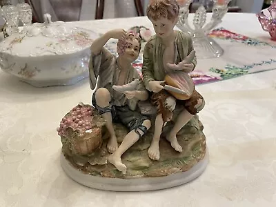 Capodimonte Figurine - Vintage - Fruit Eaters - Broken Basket Handle • $225