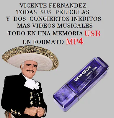 Vicente Fernandez Todas Sus 31 Peliculas + 2 Conciertos Coleccion En Un U S B • $37.50