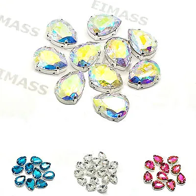 £6.99 • Buy 10 X Grade A Sew Or Glue On Crystals In Silver Casing, Glass Diamante, Gems,3511