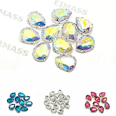 £6.99 • Buy 10 X Grade A Sew Or Glue On Crystals In Silver Casing, Glass Diamante, Gems,3511